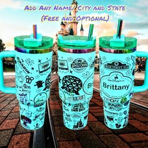Customizable Disney-Themed Tumblers with Straws - Blue